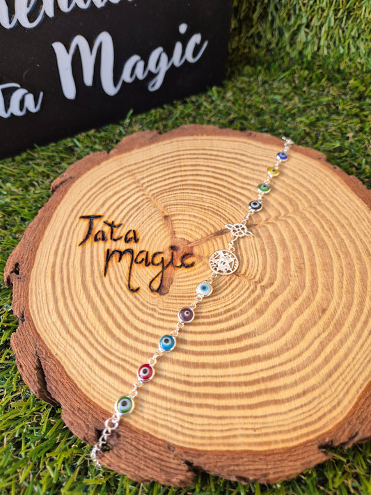 Pulsera Doble Protección Con Ojo Turco colores Plata