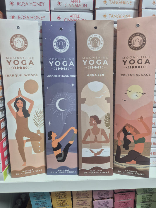 Pack Varitas Incienso Yoga moonshine - 22grs (4 cajas diferentes ) indio.
