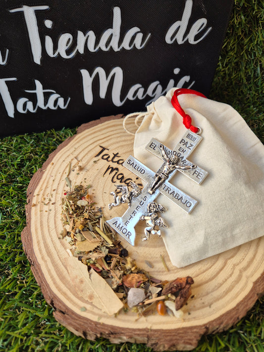 Cruz Caravaca Bendecida con Hierbas Consagradas - Protección y Bendición para el Hogar