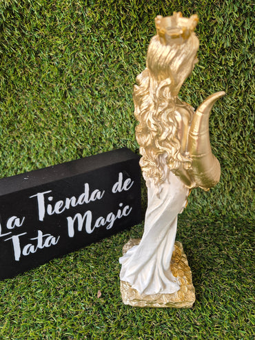 Diosa Fortuna 30cm Blanca y Dorada - Atracción de la Abundancia y la Prosperidad