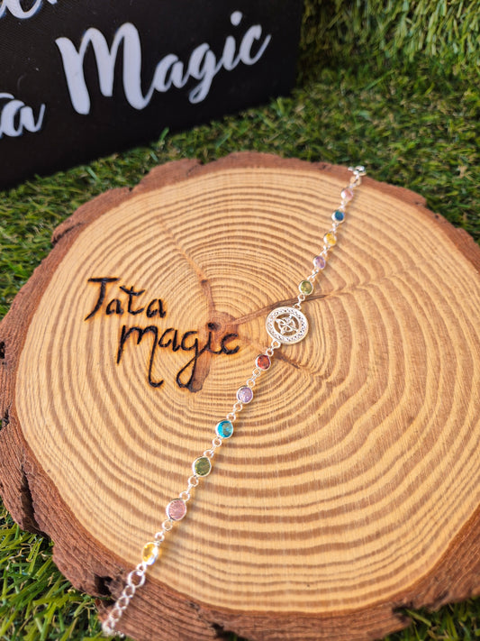 Pulsera Nudo de Bruja Plata con circonitas de colores