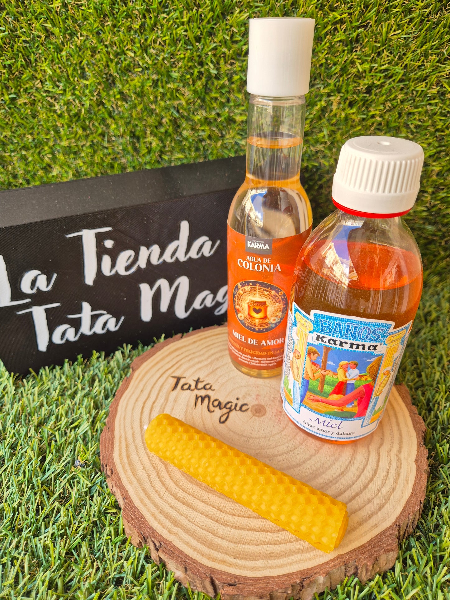 Pack de Miel con Baños y Colonia Karma y vela de panal - Ritual de Dulzura, Armonía y Atracción Positiva