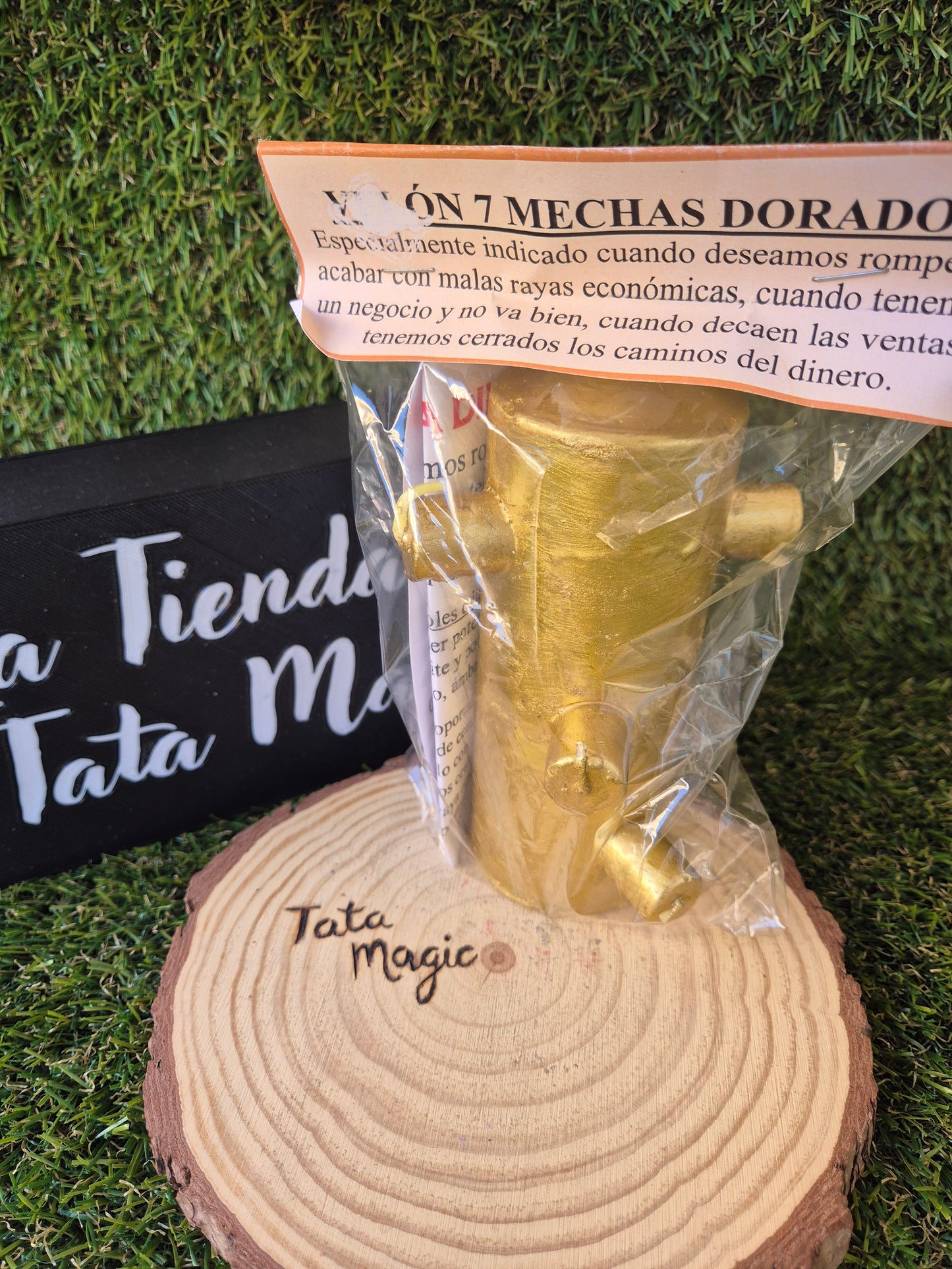 Velón 7 Mechas Dorado de 7 Llaves- Prosperidad, Éxito y Apertura de Caminos