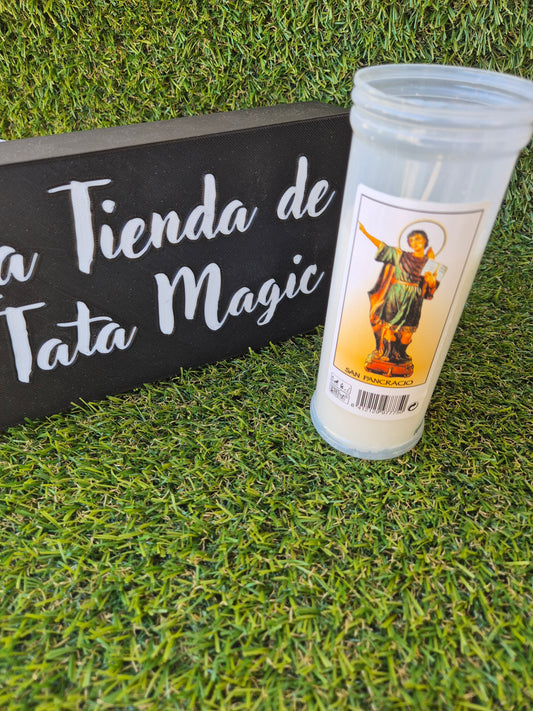 Velón San Pancracio - Vela de Oración para Trabajo, Salud y Prosperidad