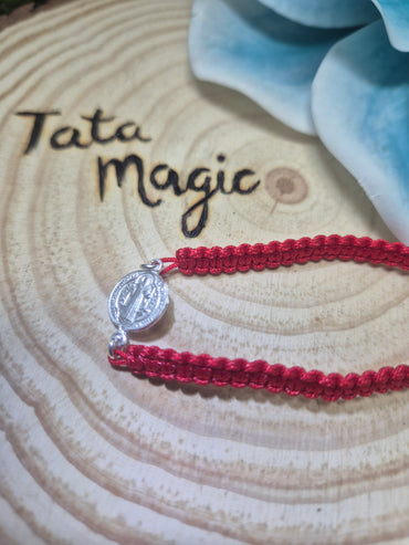 Pulsera Cuerda Plata 925 Medalla San Benito