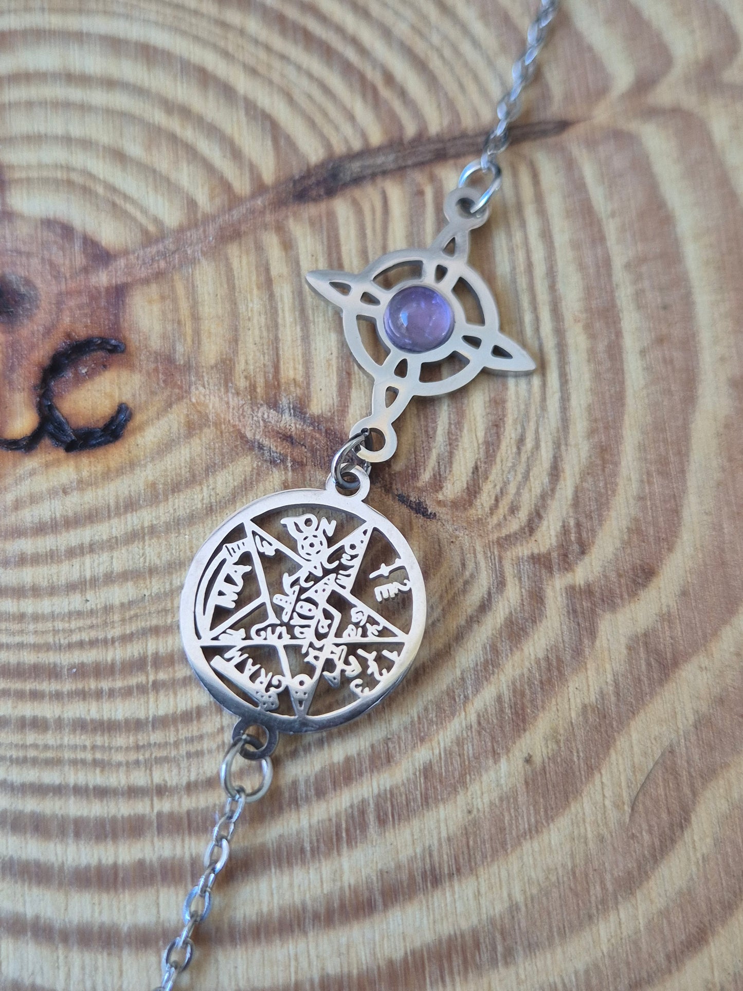 Pulsera Acero Doble Protección Amatista Consagrada