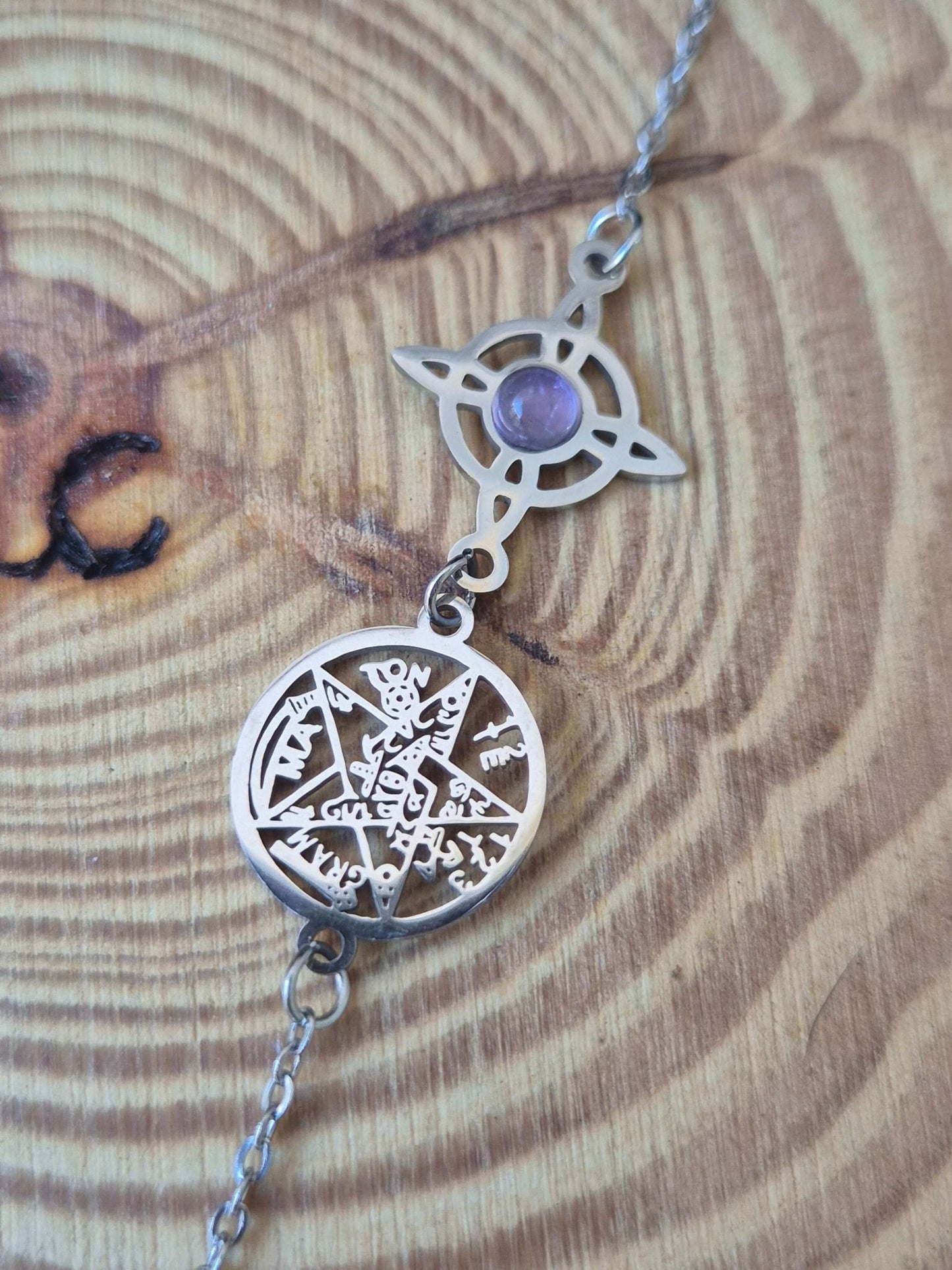 Pulsera Acero Doble Protección Amatista Consagrada Tienda esotérica Málaga - La Tienda de Tata Magic: tienda Esotérica en Málaga