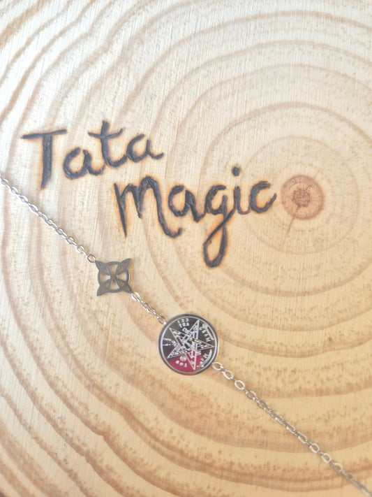Pulsera Doble Protección Nudo de Bruja con Tetragrammaton en Acero Consagrado Serigrafiado