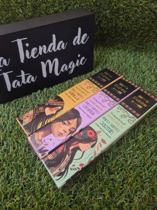 Pack inciensos Fusion Gold /Manifestar - Palo santo con Vainilla + Palo Santo con Lavanda + Palo Santo con Jasmín