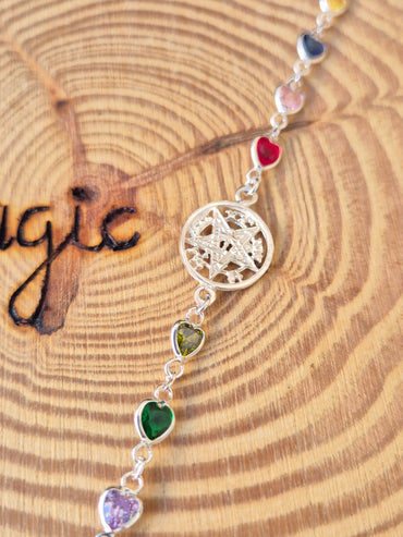 Pulsera Tetagramaton Plata con circonitas de colores corazones