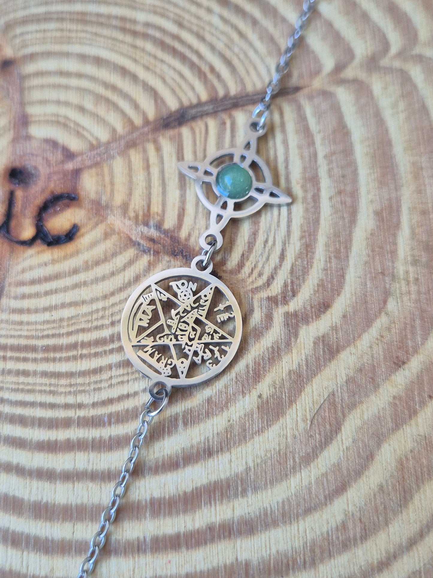 Pulsera Acero Doble Protección Aventurina Verde Consagrada