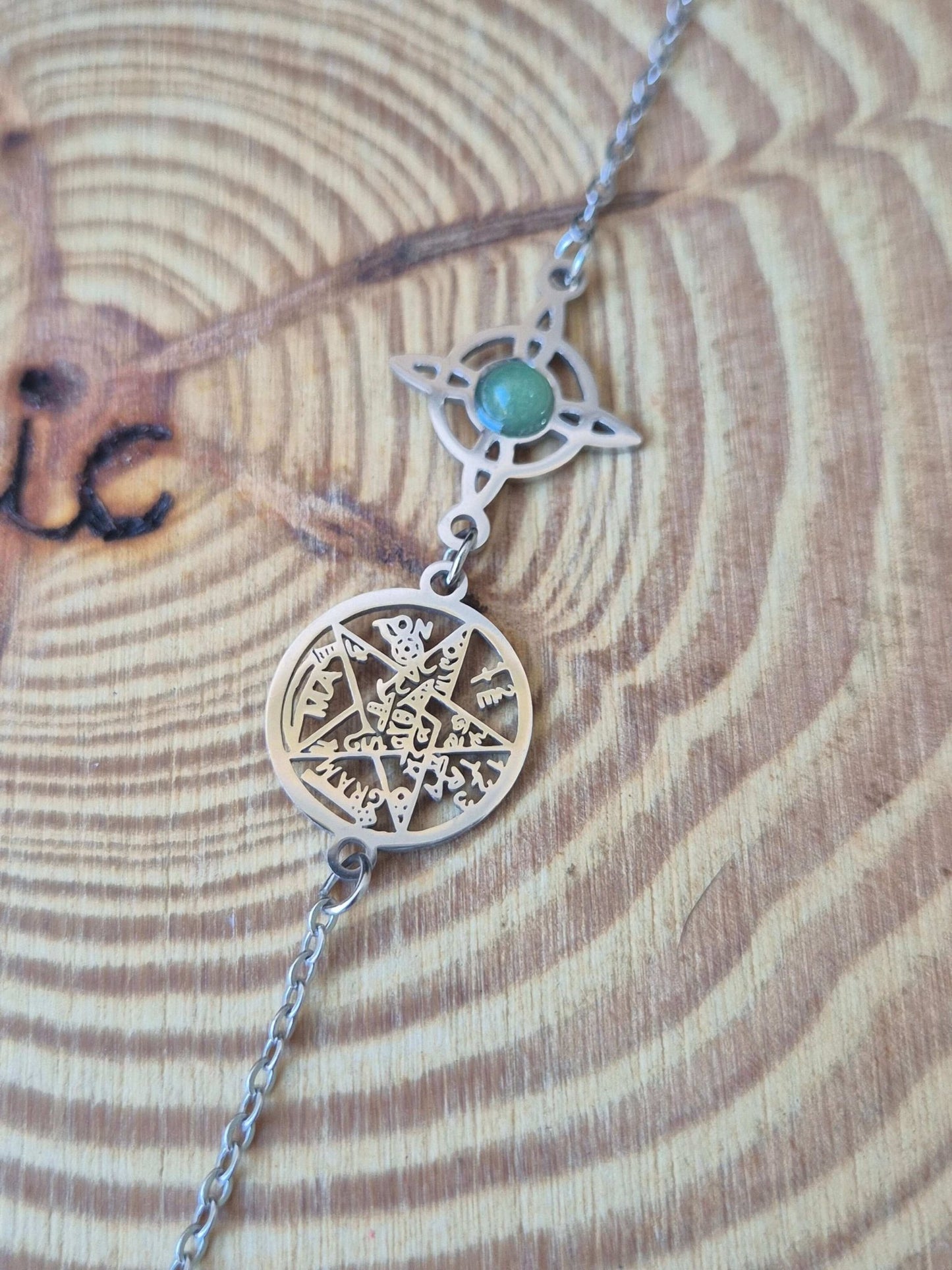 Pulsera Acero Doble Protección Aventurina Verde Consagrada Tienda esotérica Málaga - La Tienda de Tata Magic: tienda Esotérica en Málaga