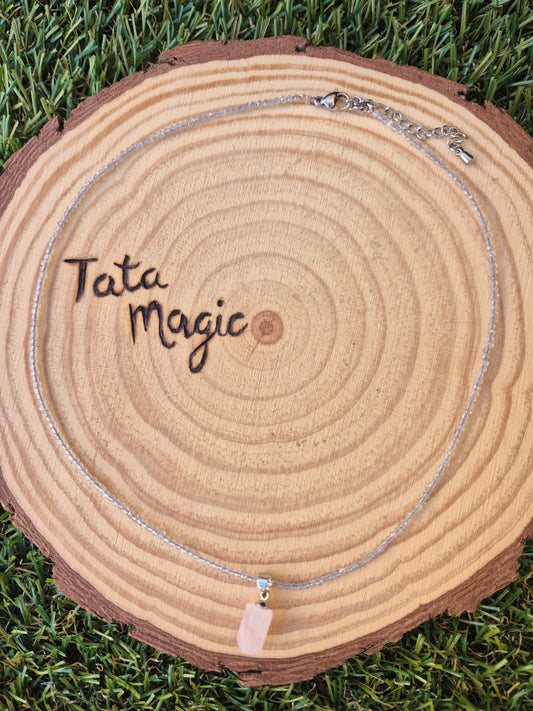 Collar de Labradorita Azul Facetada con Cuarzo Rosa 2mm - Intuición y Protección