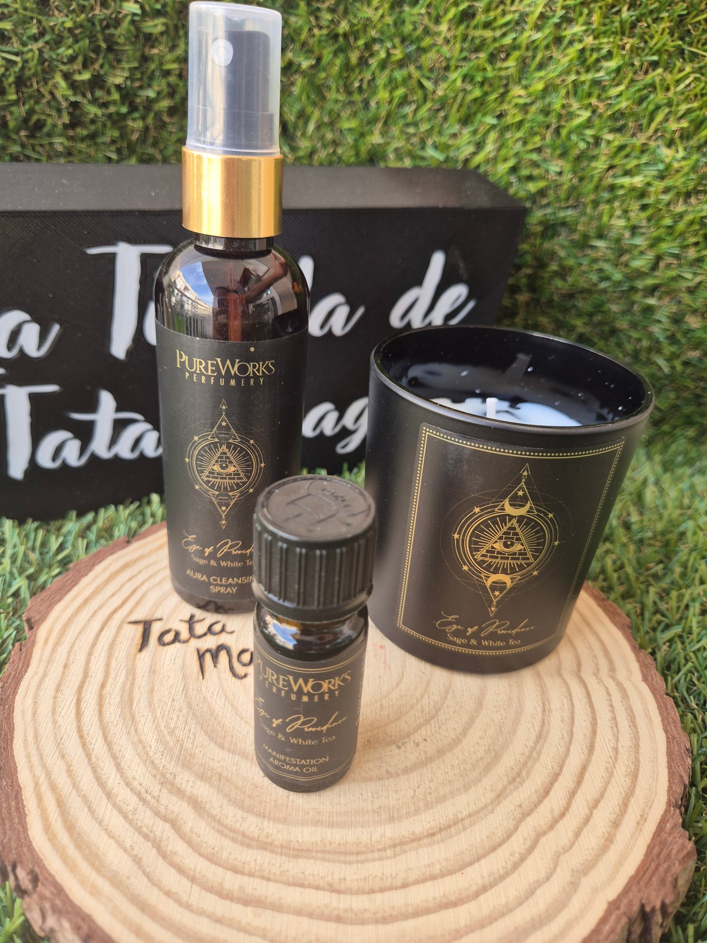 Pack Vela + Spray + Aceite Ojo que todo lo ve / Salvia y Té Blanco Pureworks - Limpieza, Protección y Claridad