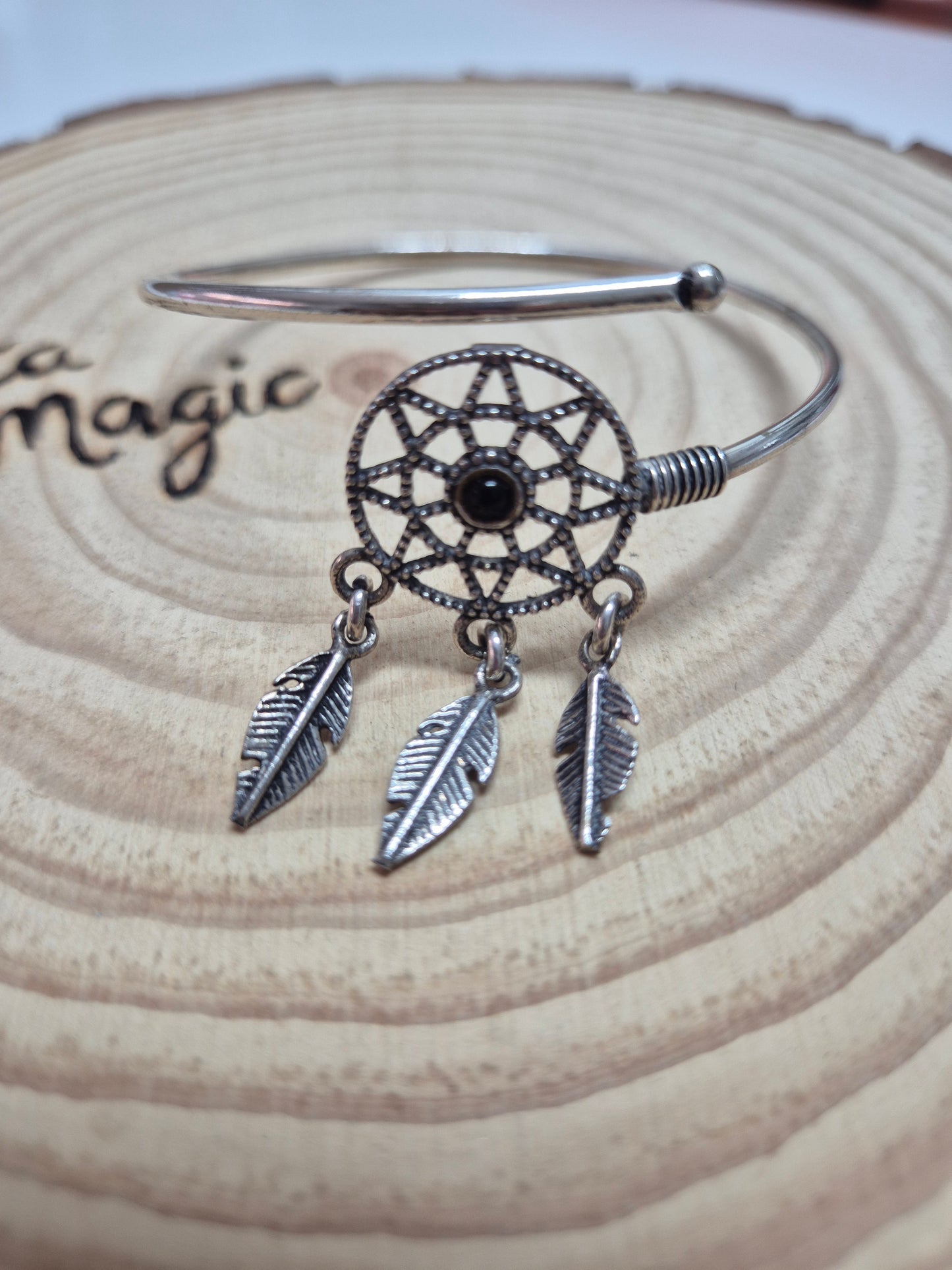 Brazalete De Ónix de Alpaca Atrapasueños - Joyería Étnica