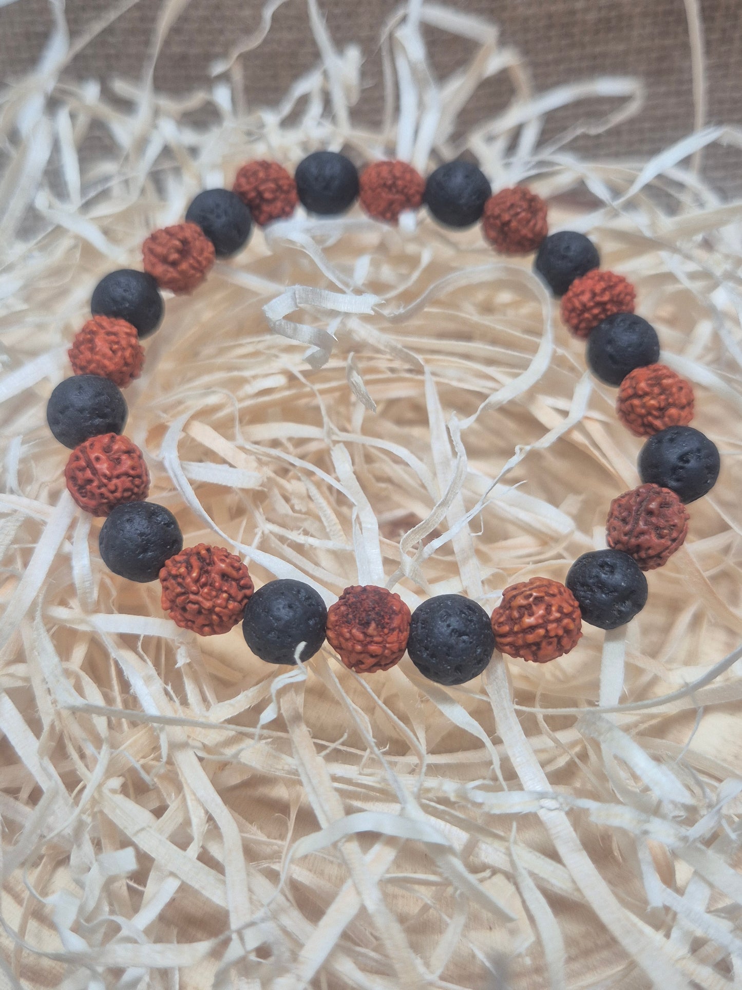 Pulsera Doble Protección Rudraksha + Lava hombre