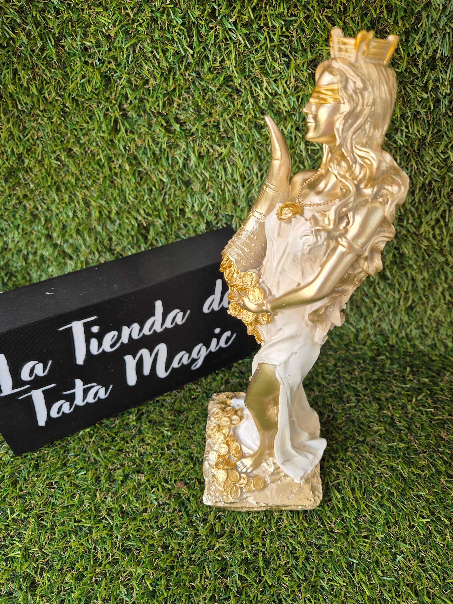 Diosa Fortuna 30cm Blanca y Dorada - Atracción de la Abundancia y la Prosperidad