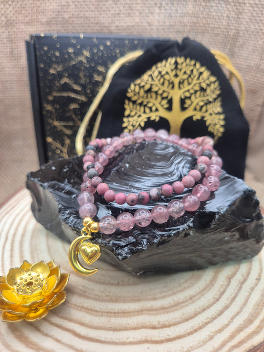 Pack Afrodita (cuarzo Fresa + rodonita) para el amor