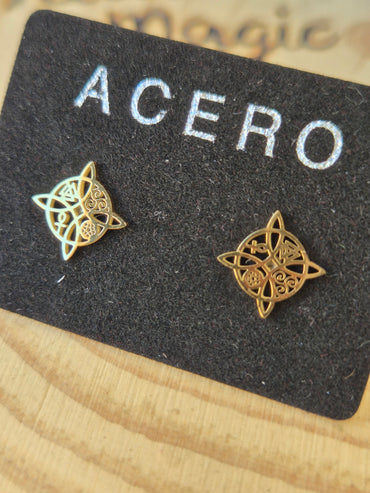 Pendientes Nudo de Bruja en Acero Dorado Pequeño Consagrado - Protección, Poder y Elegancia