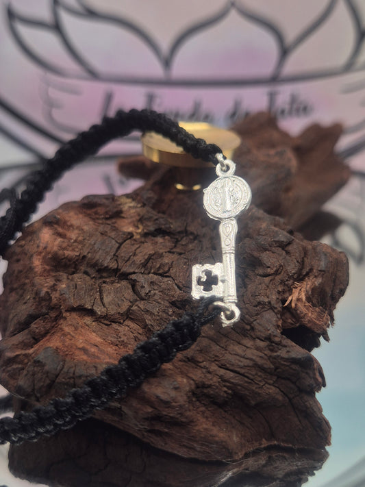 Pulsera Cuerda Plata 925 Llave San Benito