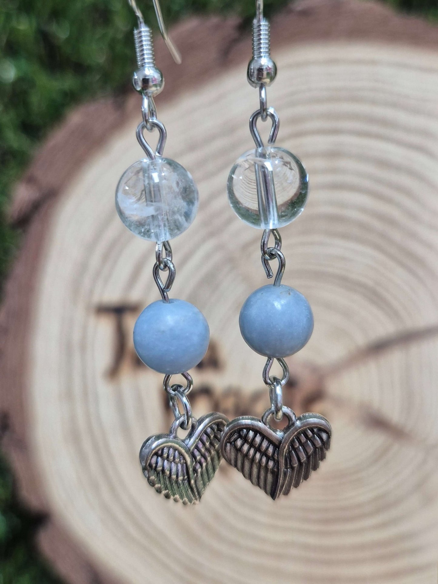Pendientes cristal de roca angelita corazón 8mm JoyeriamineralespendientesTienda esotérica Málaga - La Tienda de Tata Magic: tienda Esotérica en Málaga
