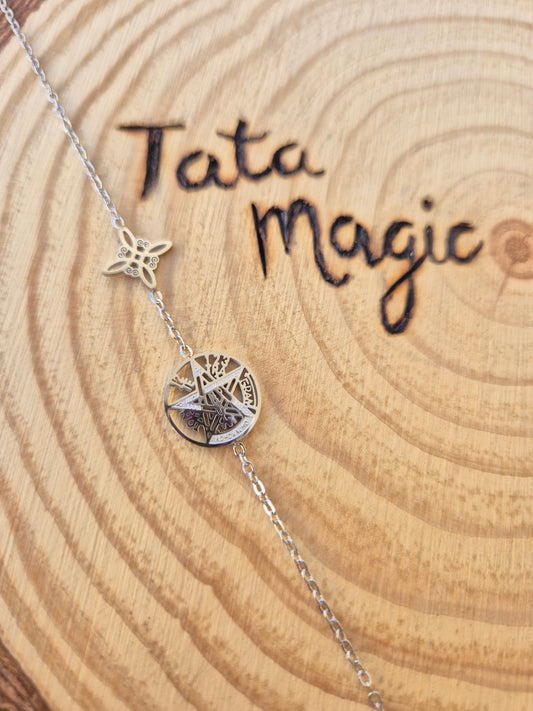 Pulsera Doble Protección Nudo de Bruja con Tetragrammaton en Acero Consagrado Calado - Joyería Esotérica