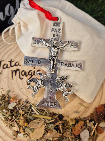 Cruz Caravaca Bendecida con Hierbas Consagradas - Protección y Bendición para el Hogar