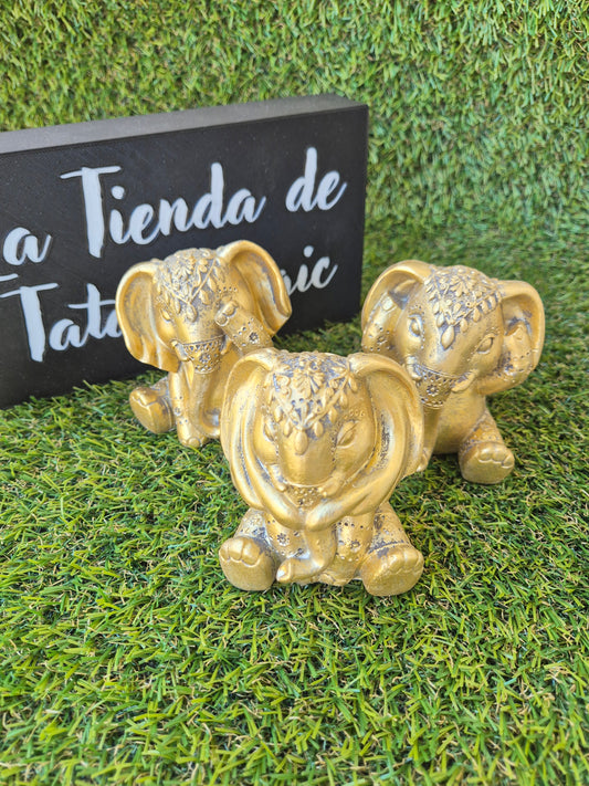 Ganesha Ver, Oír y Callar Doradas - Figuras Decorativas de Sabiduría y Protección