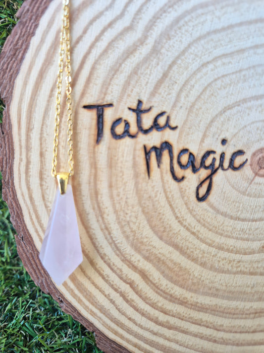 Colgante Péndulo Cuarzo Rosa en Acero Inoxidable Consagrado - Sanación Emocional y Equilibrio del Corazón