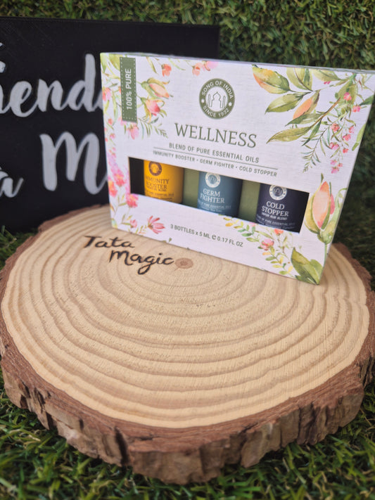 Set de Aceites Esenciales Wellness - Refuerzo Inmunitario, Antigérmenes y Antiresfriados 100 % Puros Song of India