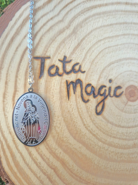 Colgante Acero Plateado Virgen del carmen