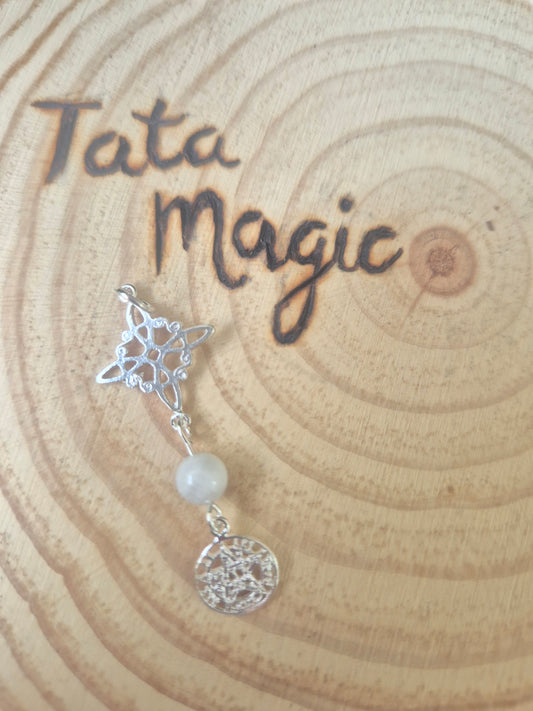 Colgante de Plata Doble Protección con Nudo de Bruja y tetragrammaton con Piedra Luna ( sin cadena) consagrado