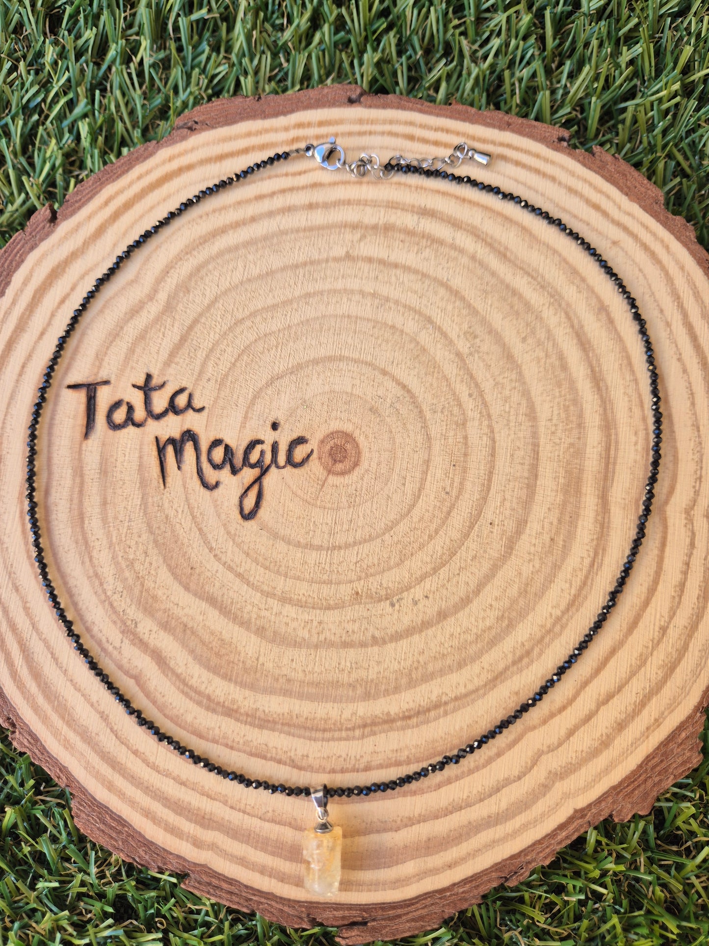 Collar de Turmalina Negra Facetada con Citrino 2 mm - Protección y Energía Positiva