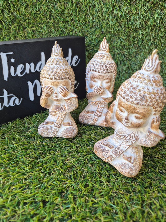 Monjes Budistas Ver, Oír y Callar Dorados - Set Decorativo de Serenidad y Sabiduría