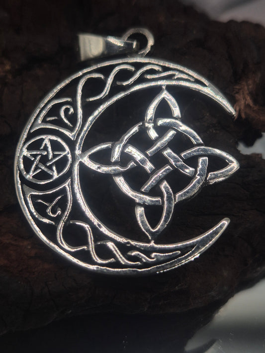 Colgante Nudo de Brujas Luna Pentáculo Plata 925