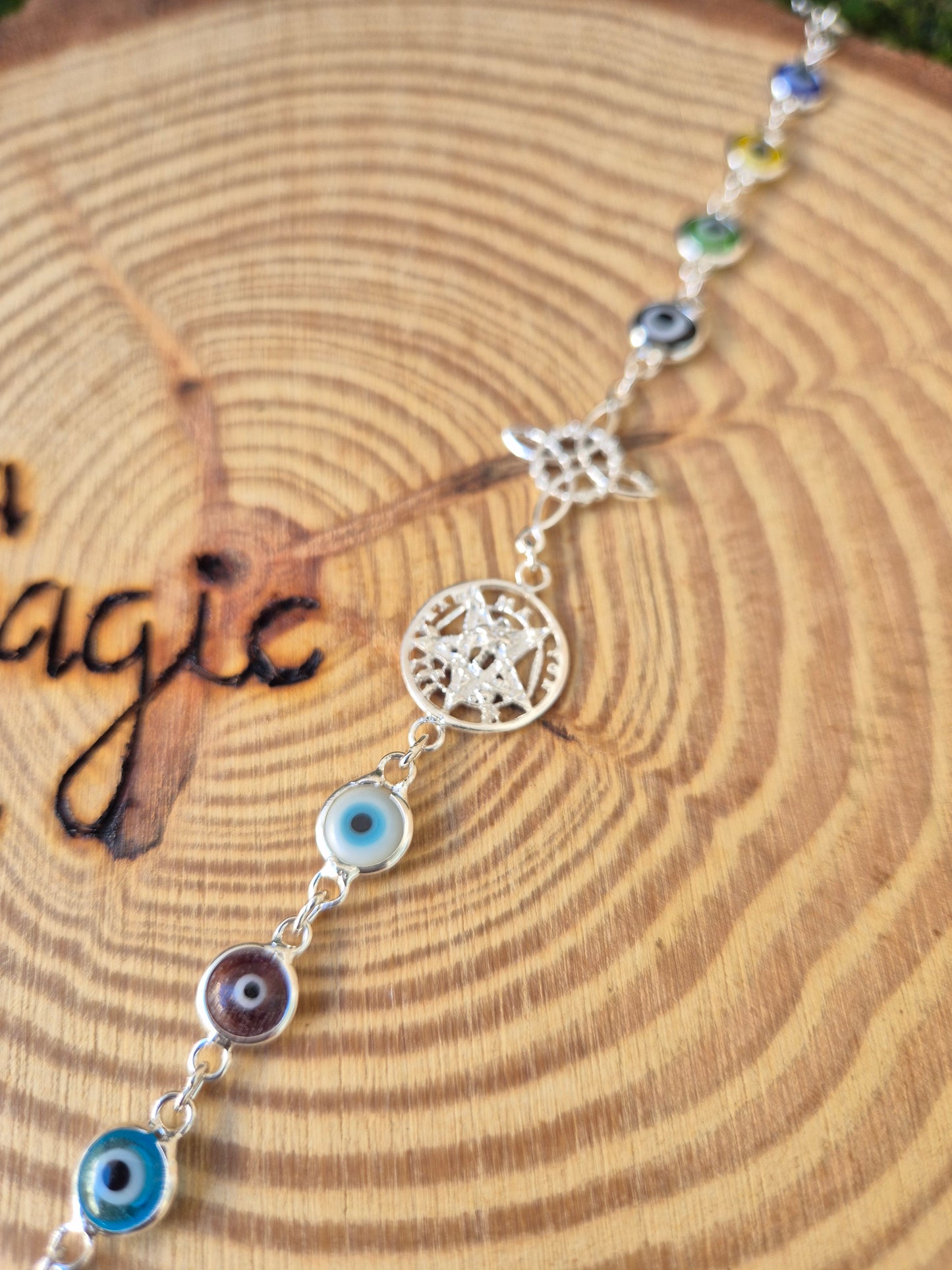 Pulsera Doble Protección Con Ojo Turco colores Plata