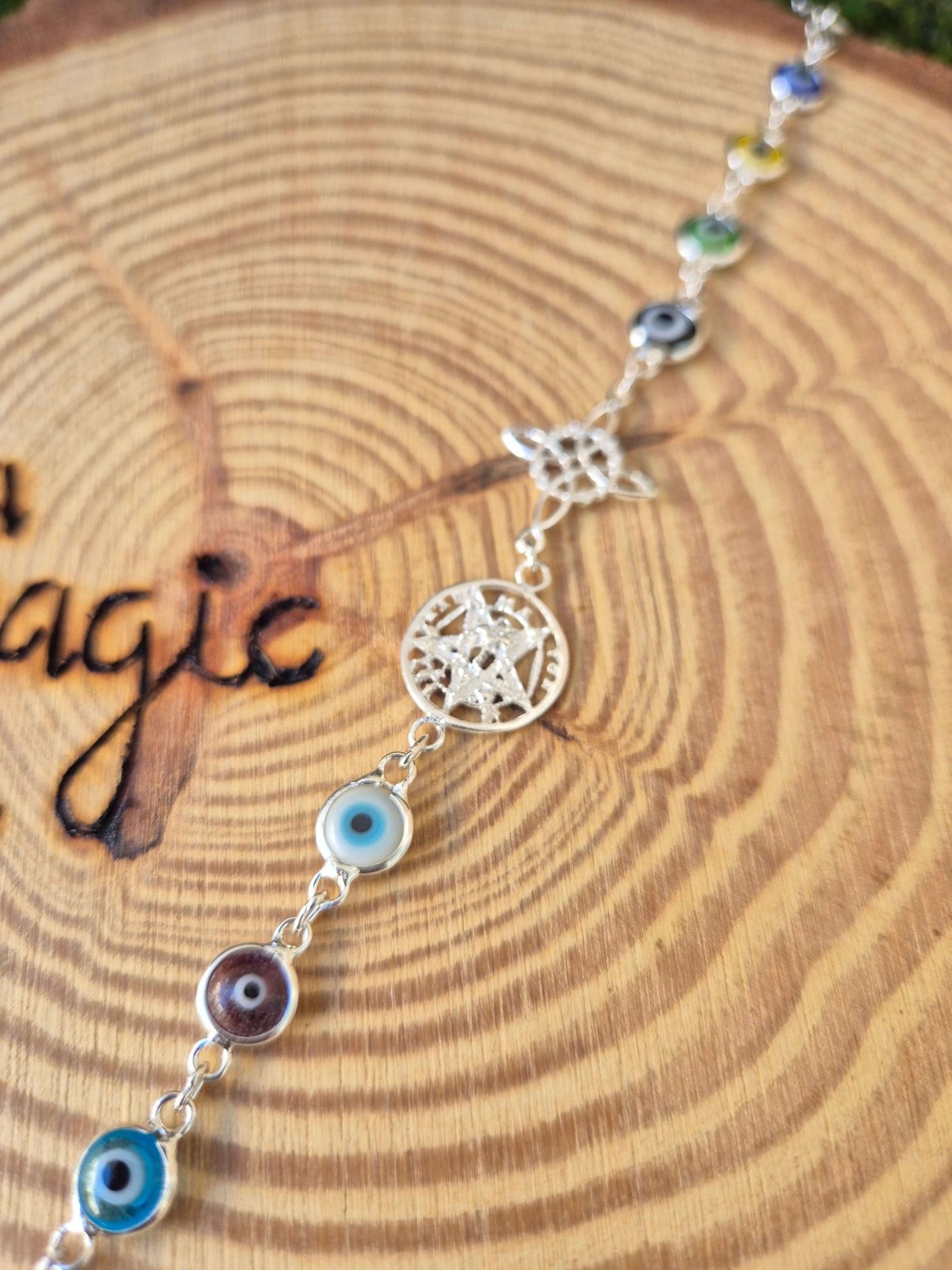 Pulsera Doble Protección Con Ojo Turco colores Plata Consagrada - Amuleto contra el Mal de Ojo Tienda esotérica Málaga - La Tienda de Tata Magic: tienda Esotérica en Málaga
