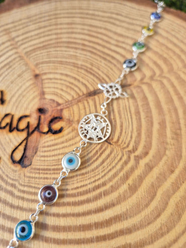 Pulsera Doble Protección Con Ojo Turco colores Plata Consagrada - Amuleto contra el Mal de Ojo Tienda esotérica Málaga - La Tienda de Tata Magic: tienda Esotérica en Málaga