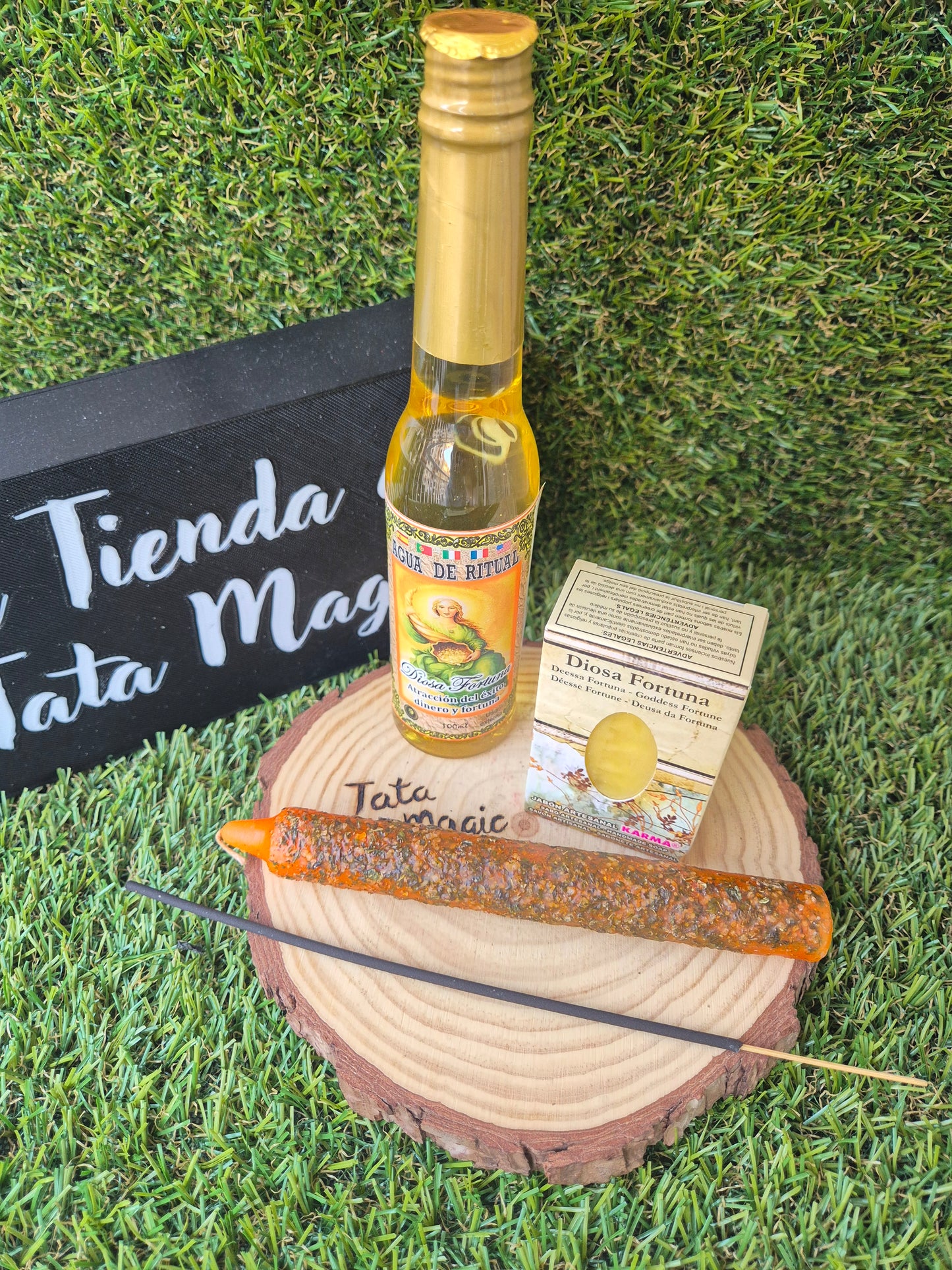 Pack Diosa Fortuna Agua de Ritual + Vela Herbórea de 7 Llaves + Jabón Karma - Ritual de Suerte, Abundancia y Prosperidad