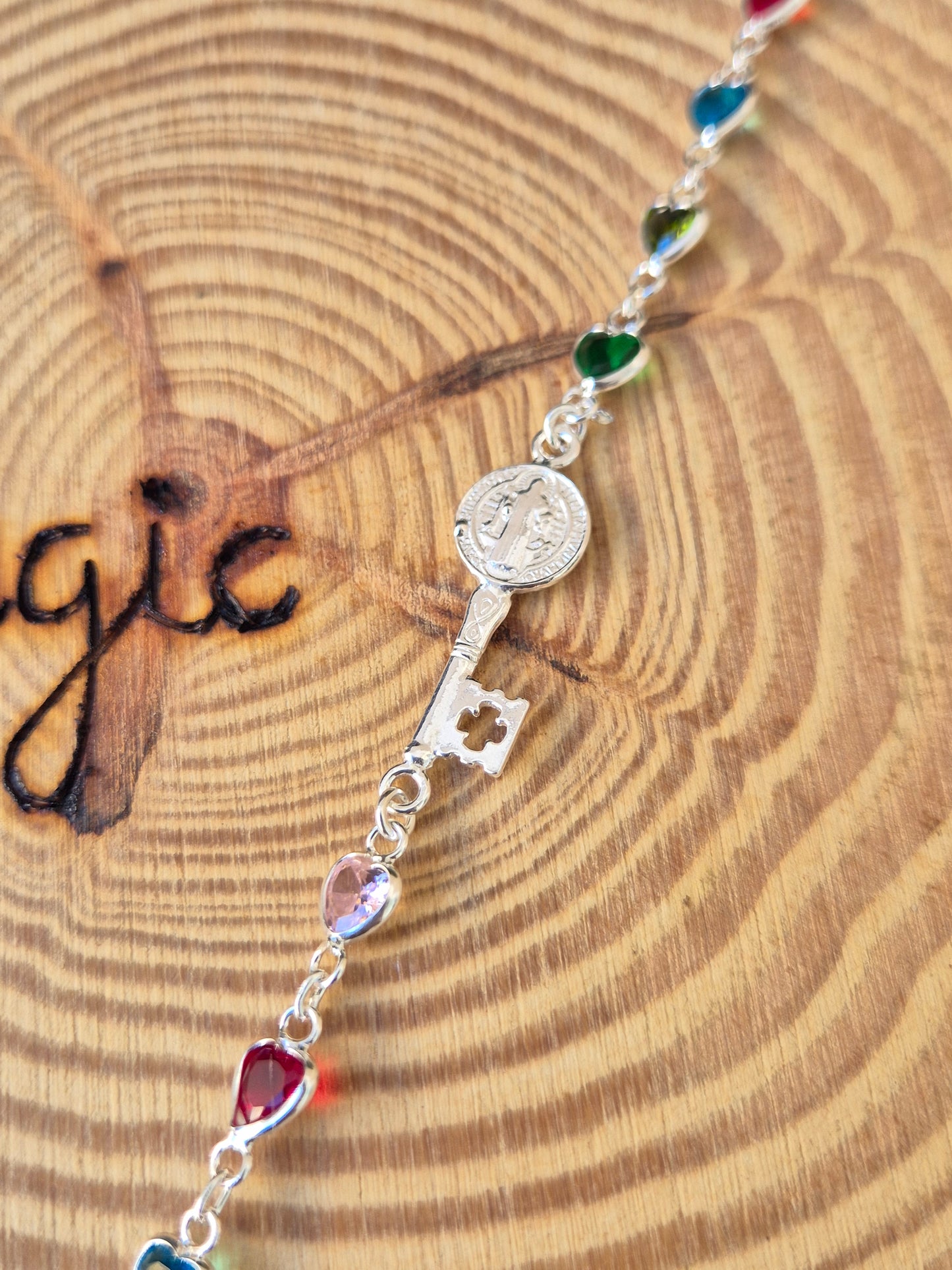 Pulsera San Benito Corazones Zirconita Plata