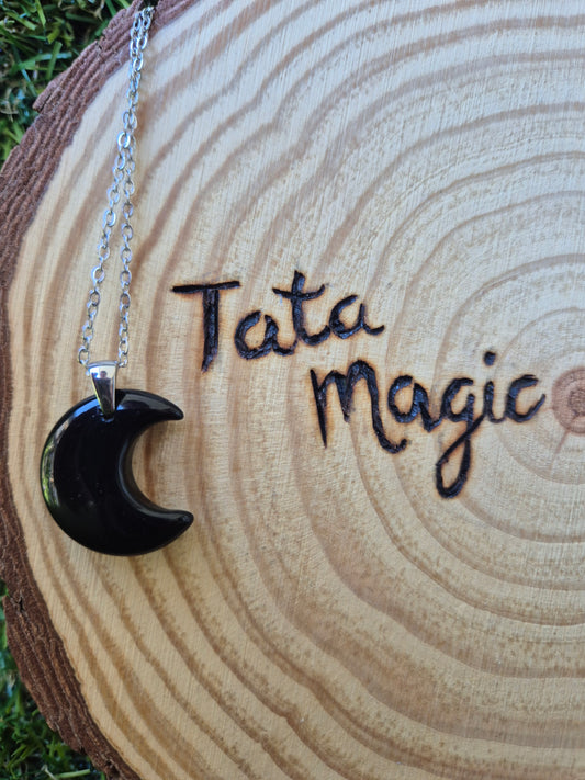 Colgante Luna de Ónix en Acero Inoxidable - Protección y Fuerza Interior Consagrado