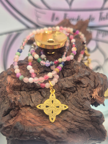 Collar Mineral Turmalina Sandia Facetado con Arbol de la Vida