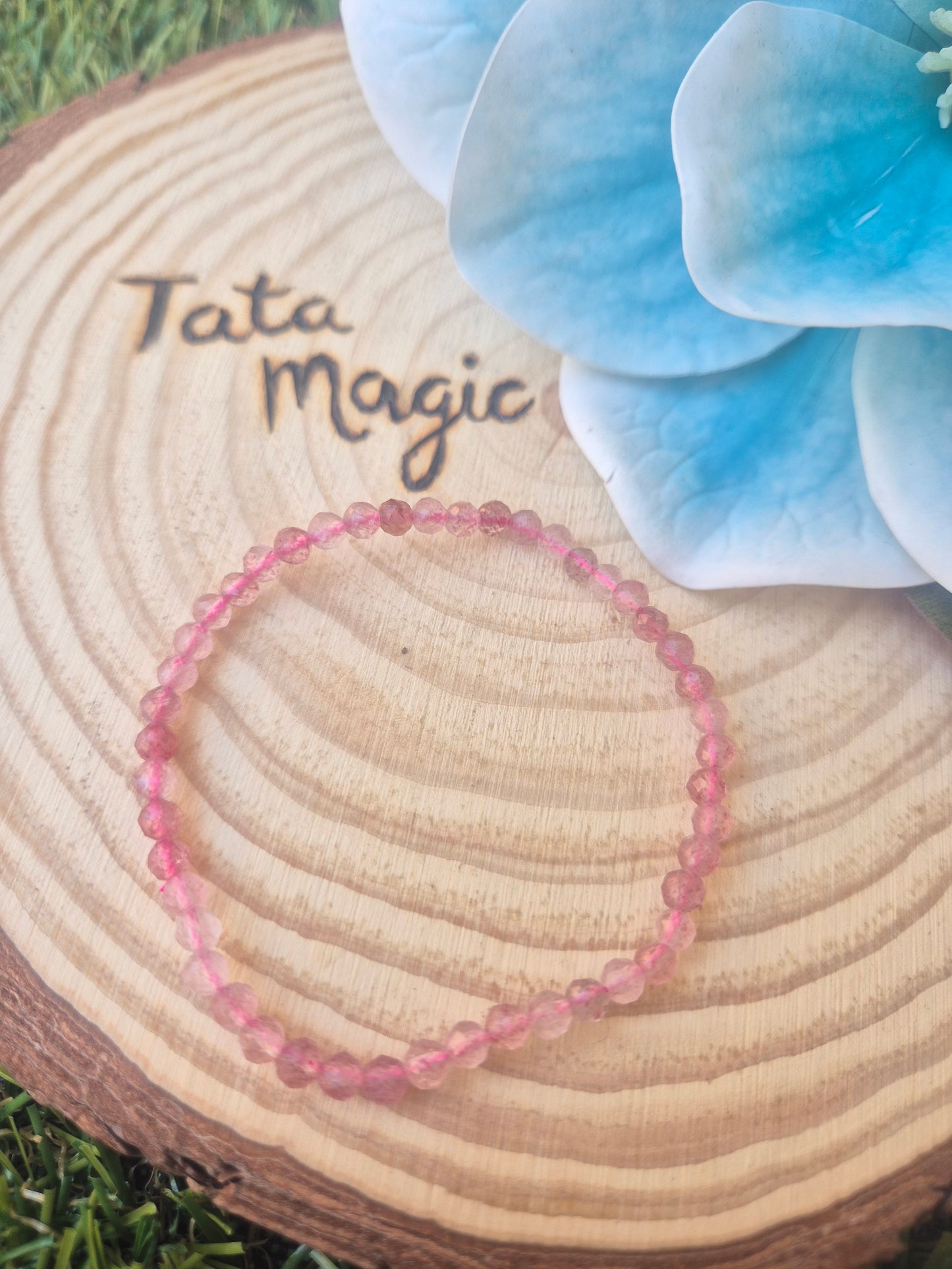 Pulsera de Cuarzo Fresa Facetado 4mm-Amor y Energía Positiva