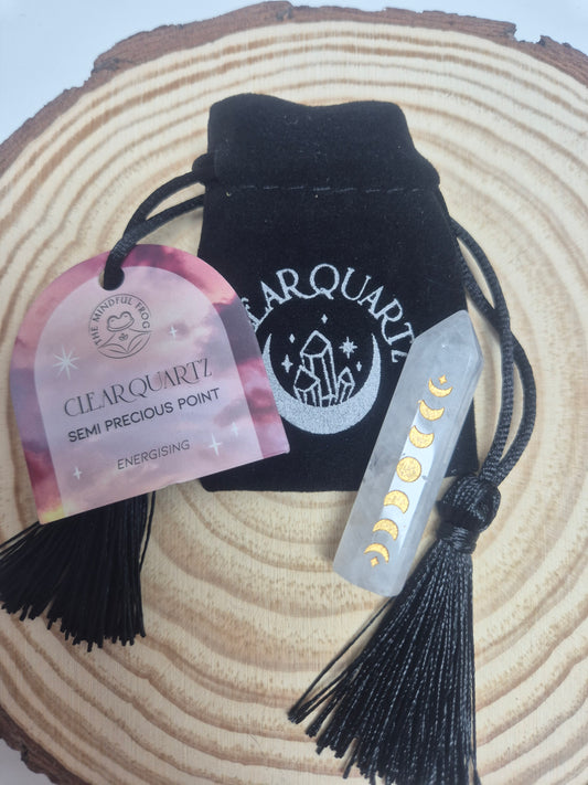 Punta Cuarzo Blanco con Fases lunares 5cm- Energía, claridad y conexión lunar