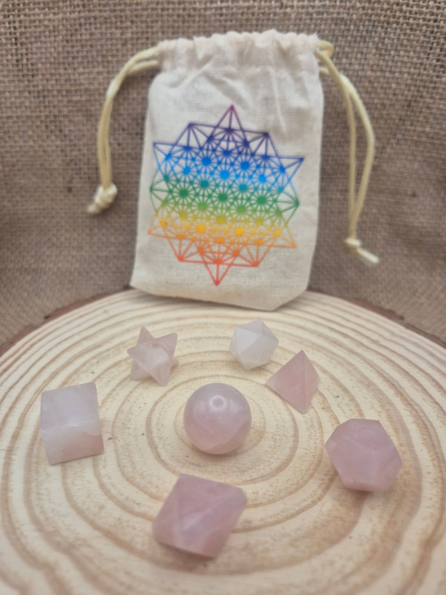 Set Geometria Sagrada Cuarzo Rosa - Amor, sanación emocional y chakra corazón