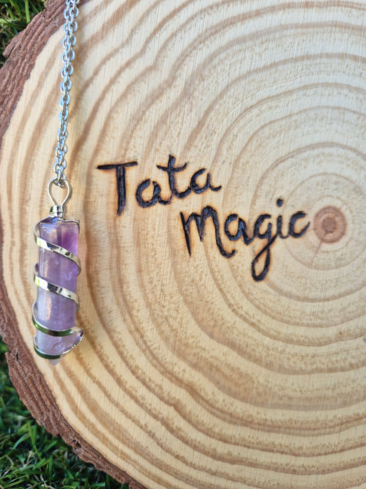 Colgante Punta de Amatista en Acero con Cadena - Quita Enredos para la Intuición