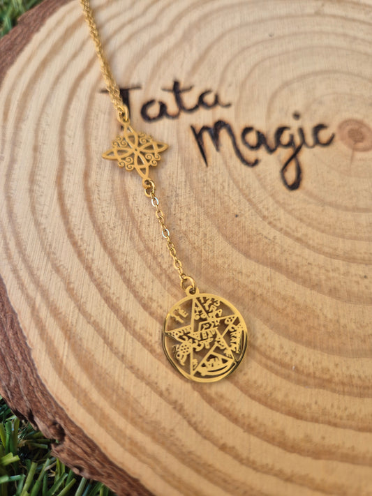 Colgante Doble Protección Nudo de Bruja con Tetragrammaton de Acero Consagrado