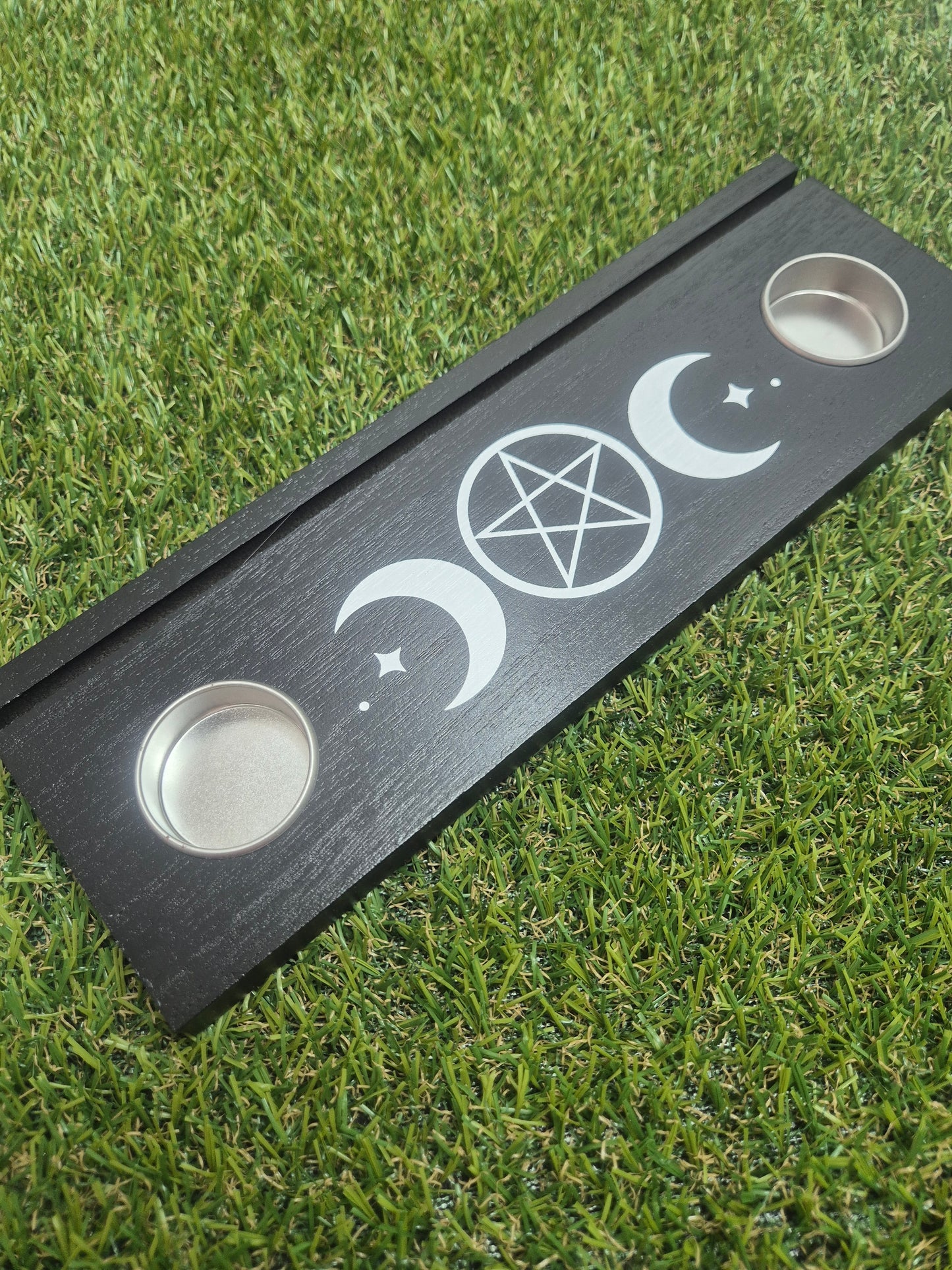 Porta velas y porta cartas Negro Triple Luna-Magia femenina, orden y luz