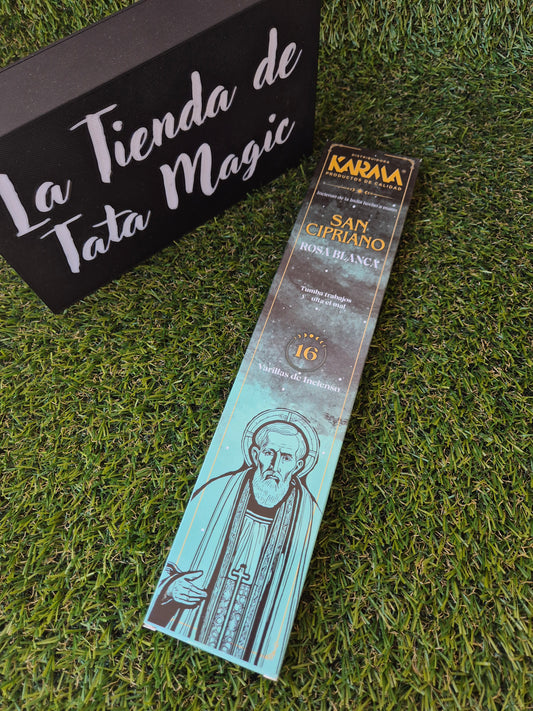 Incienso Extra Largo San Cipriano Rosa Blanca de Karma - Limpieza y Protección Energética