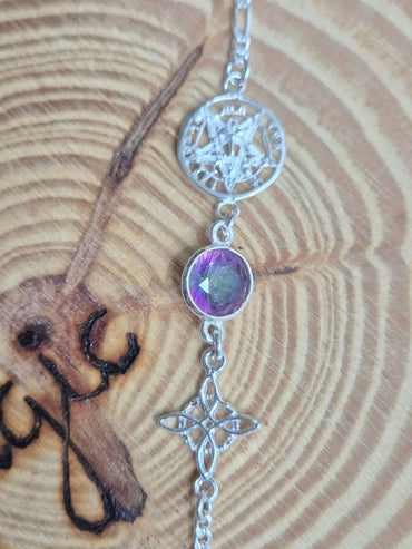 Pulsera Doble Protección Plata con Topacio Místico - Amuleto Energético pulserasplataTienda esotérica Málaga - La Tienda de Tata Magic: tienda Esotérica en Málaga